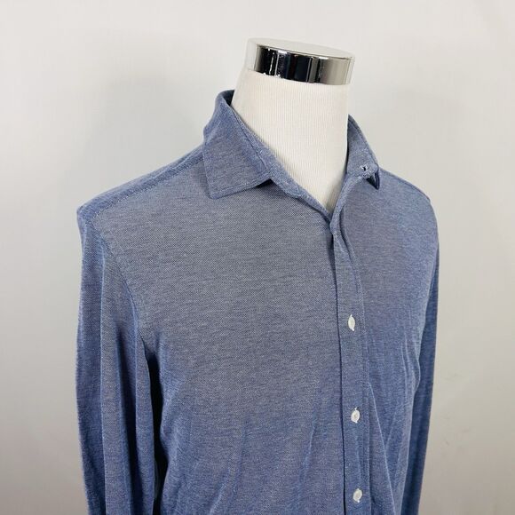 Massimo Dutti Large Blue Knit Casual Shirt 100% Cotton Button Front - Picture 1 of 5